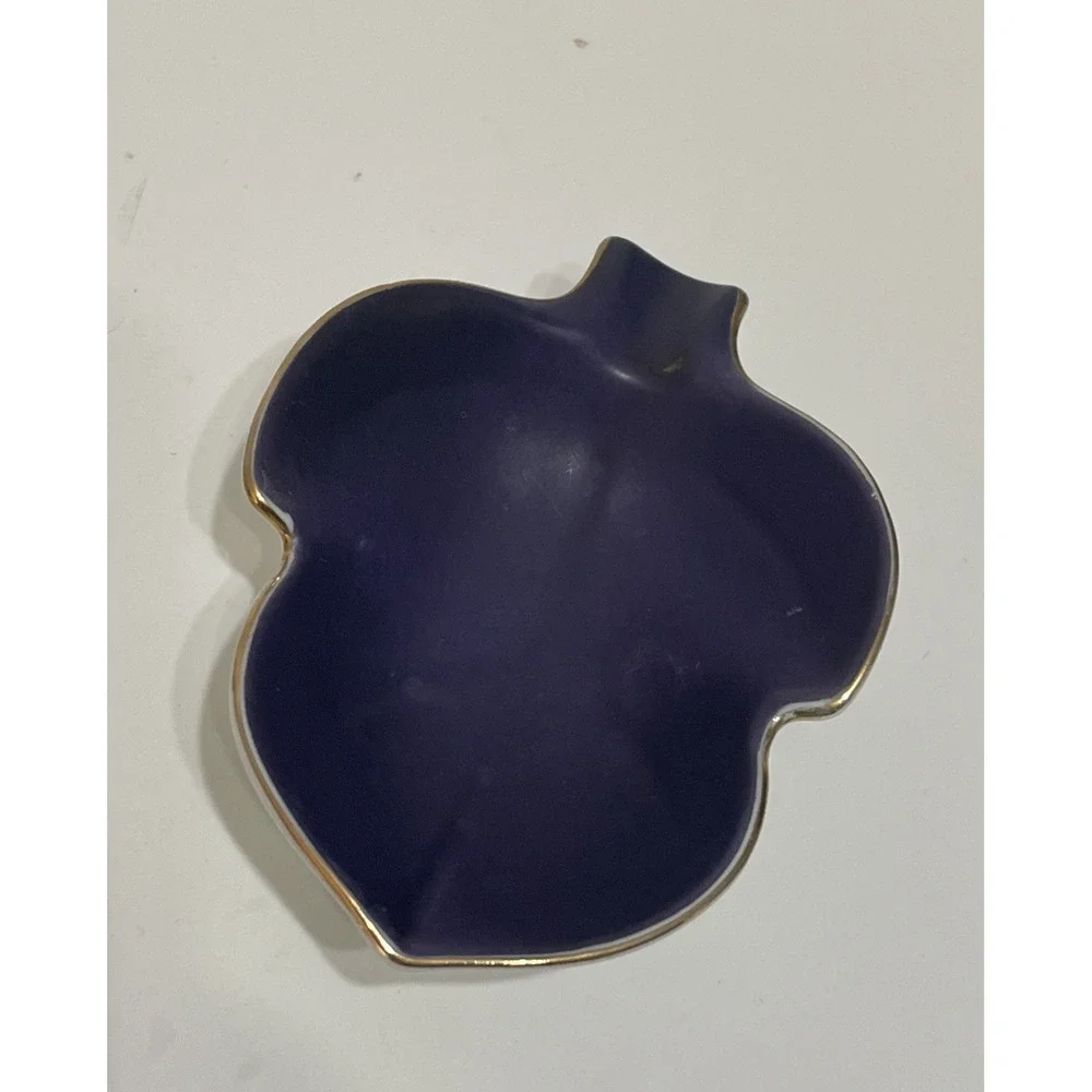 4 Gold Trimmed Coloured Leaf Shaped Ceramic Bowls Trinket‎ Condiments Japan